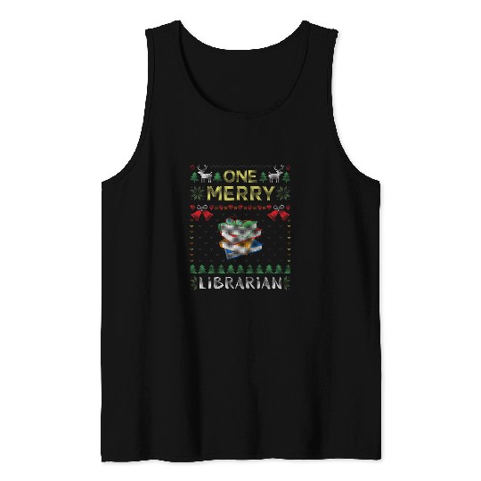 One Merry Librarian Book Reading Ugly Christmas Sweater Tank Tops