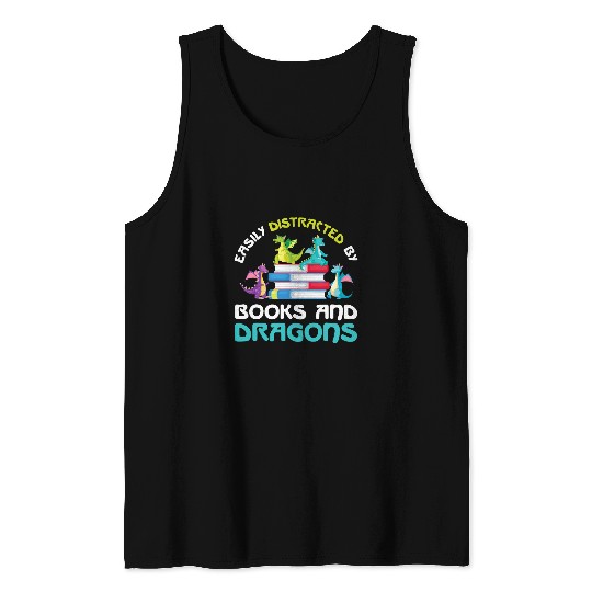 Easily Distracted By Books And Dragons Book Store Read Gift 2 Tank Tops