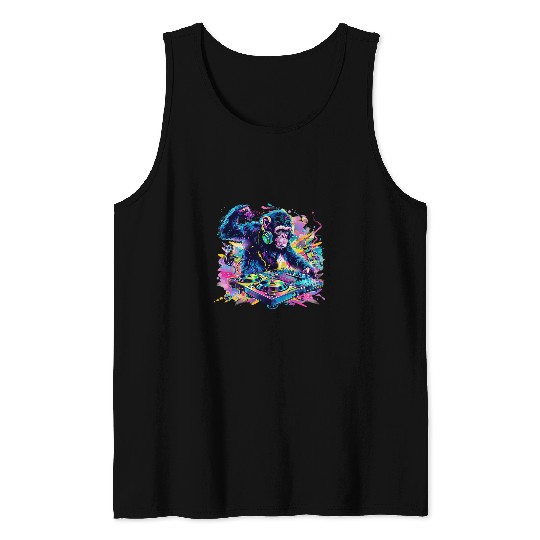 DJ Monkey Dance Club Monkey Music DJ Turntable DJ Monkey Tank Tops