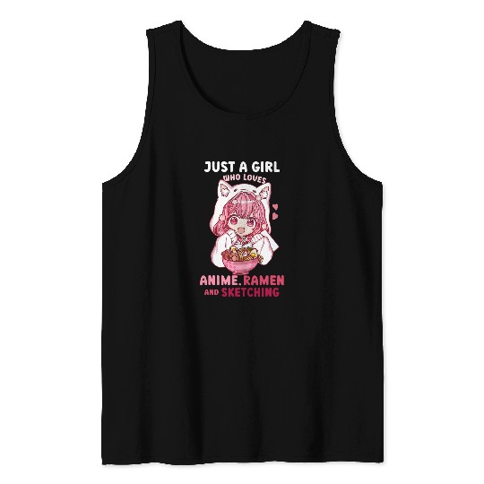 Anime Ramen Sketching Just a Girl Who Loves Anime Sketching Tank Tops