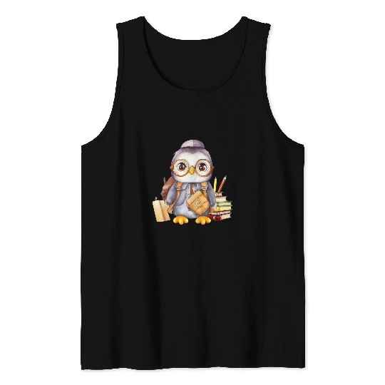 Cute Penguin Kid Reading Book Love School Tank Tops