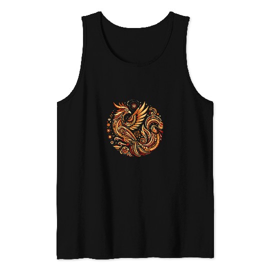 Cool Phoenix Bird Symbol In Ethnic Art Style Christmas Tank Tops