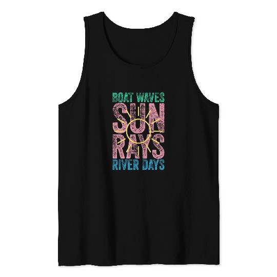 Boat Waves Sun Rays River Days Cute Retro Summer Vacation Tank Tops