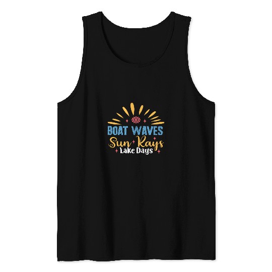 Boat Waves Sun Rays Lake Days Summer Vacation Vibes Retro Tank Tops