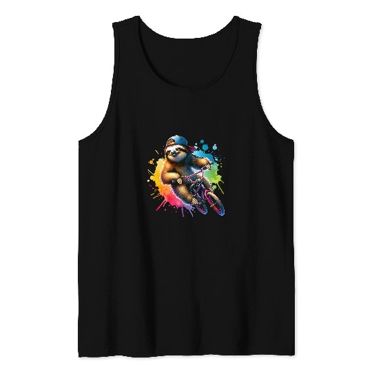 Sloth Riding BMX Bike Cool Funny Lazy Design Tank Tops