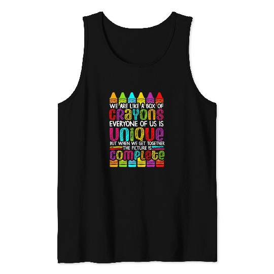 Funny Kindergarten Teacher We Are Like A Box Of Crayons Tank Tops