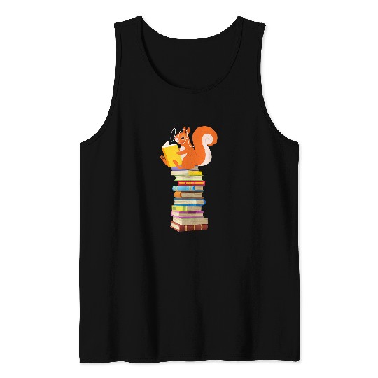 Cute Squirrel Reading Mens Womens Tops Book Lovers Tank Tops
