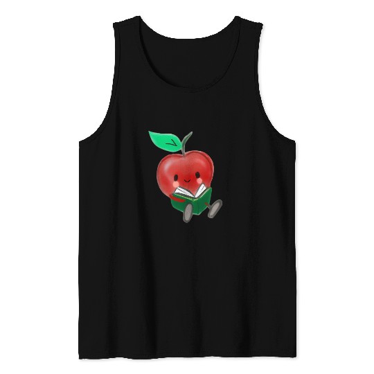 Book Reading Apple Picking Crew Library Teacher Reader Nerd Tank Tops
