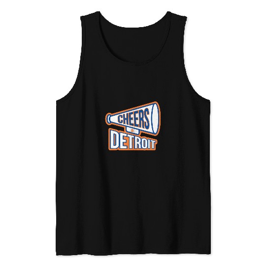 Detroit Navy Blue And Orange Megaphone Tank Tops