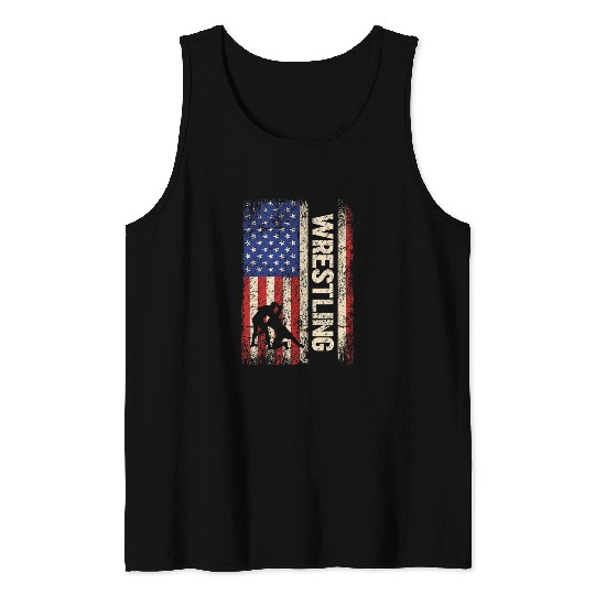 Wrestling USA American Flag Wrestle 4th of July Men Tank Tops