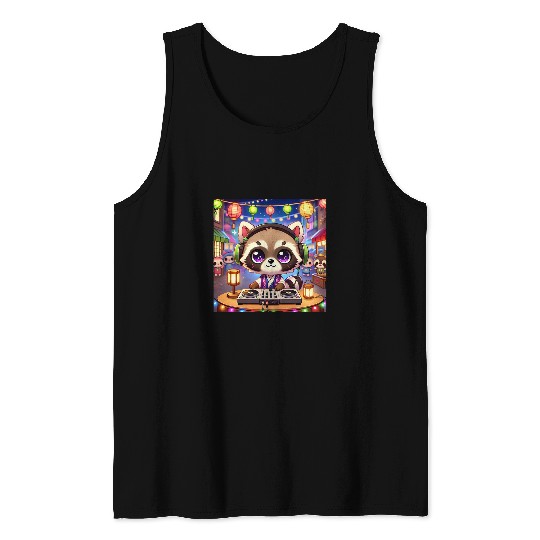 Adorable Chibi Kawaii DJ Raccoon in a Club Tank Tops