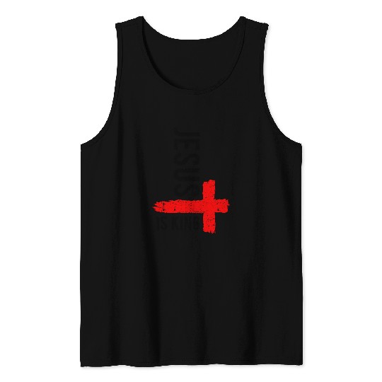 Jesus Is King Faith Cross Christianity Belief Distressed 2 Tank Tops