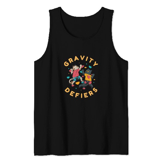 GRAVITY DEFIERS BOULDERING WALL CLIMBING CAT Tank Tops