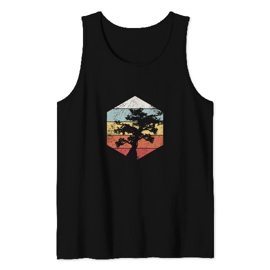Graphic Retro Sunset Bonsai Tree Super Cool vintagess Tank Tops