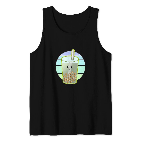 Bubble Tea Cartoon Drawing Tank Tops