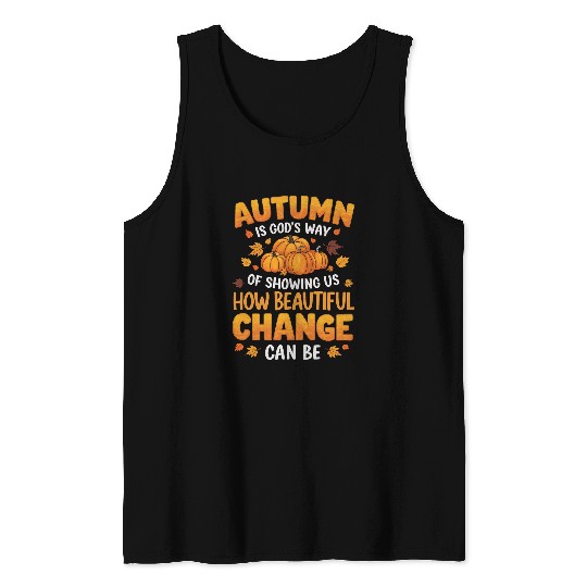 Autumn Is Gods Way Fall Pumpkin Maple Leaves Women Kids Tank Tops