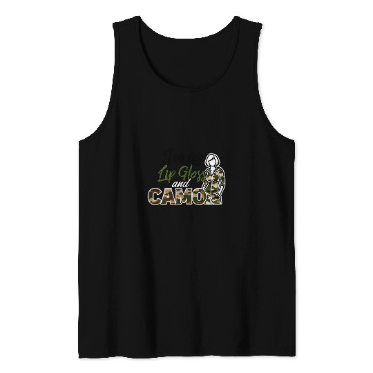 Jeans Lip Gloss Camo Sayings Graphic Orange Tank Tops