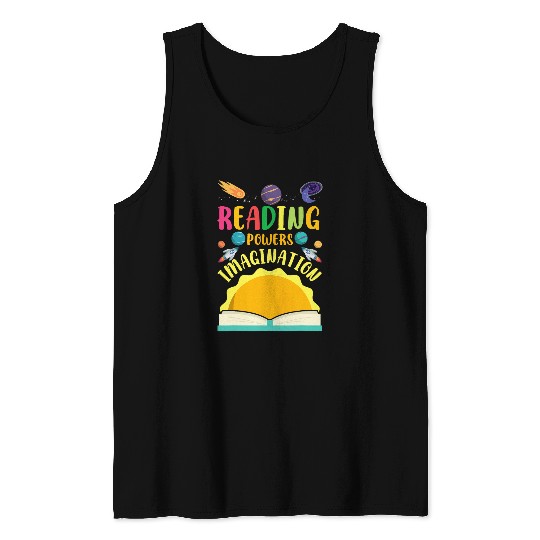 Reading Powers Imagination Cute Teacher Librarian Book Lover 1 Tank Tops