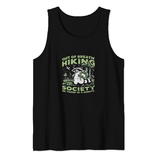 Out of Breath Hiking Society Raccoon Funny Mens Womens Kids Tank Tops