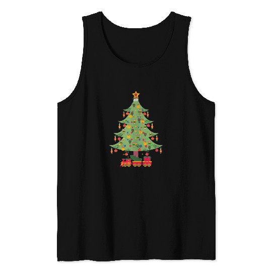 Decorated Christmas Tree Ornaments Elf Candy Canes Train Tank Tops