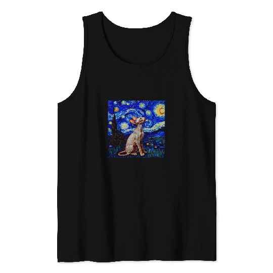Cute Van Gogh Sphynx Cat Starry Night Funny Women Men Tank Tops