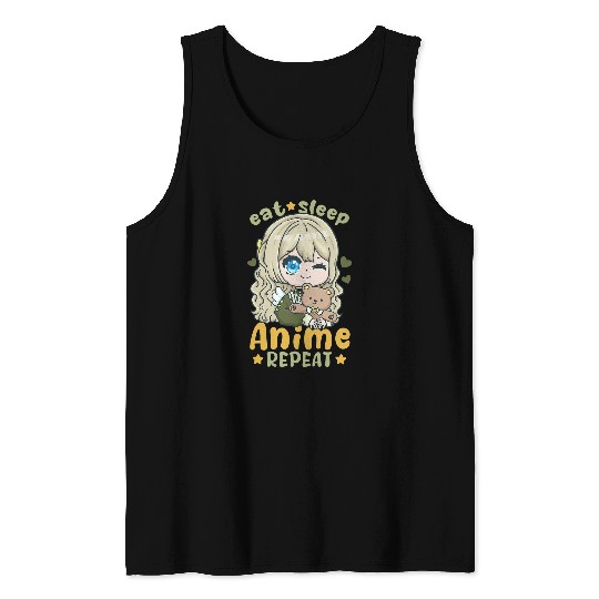 Eat Sleep Anime Repeat I Chibi Kawaii Cosplay 4 Tank Tops
