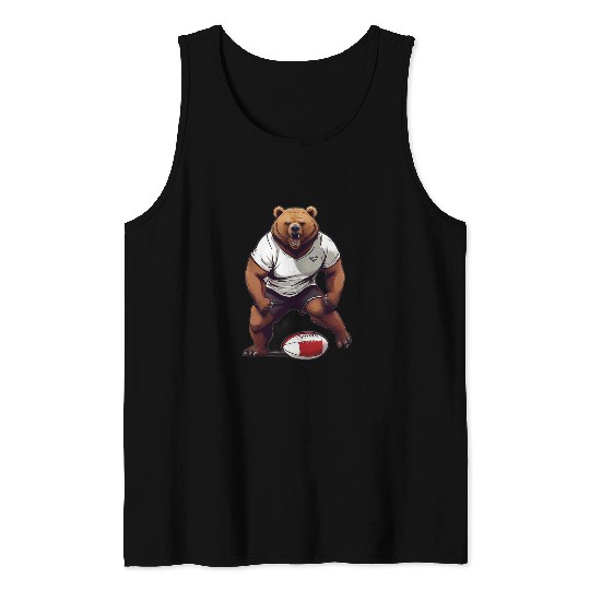 Grizzly Bear Playing Rugby Intense Grizzly Bear Rugby Player Tank Tops