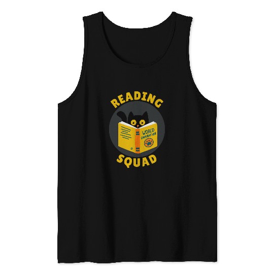 Reading Squad Cat and Book For Teacher Coachses and Librarian Tank Tops