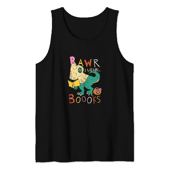 Reading Teacher Halloween Groovy Floral TRexs ghosts Book Tank Tops