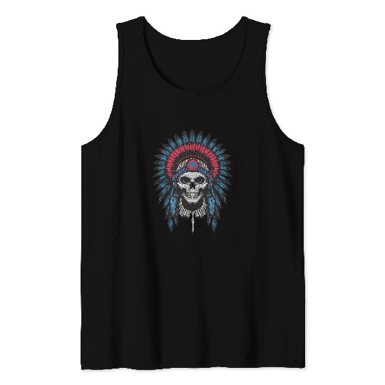 Patriotic Feathers Native American Indian Skul Symbol Bumper Tank Tops
