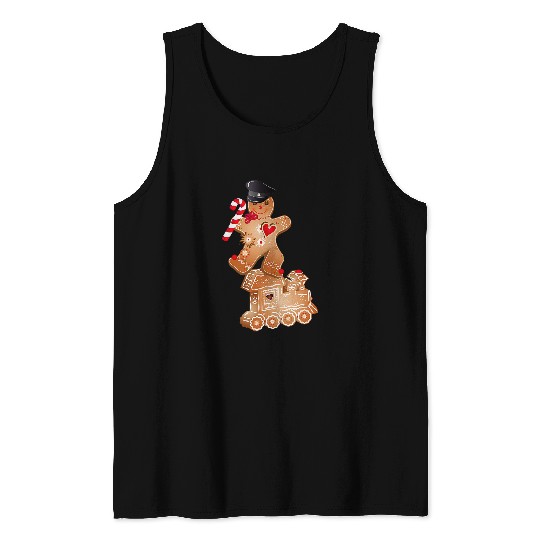 Gingerbread man as a train guide on the gingerbread locomotive Tank Tops