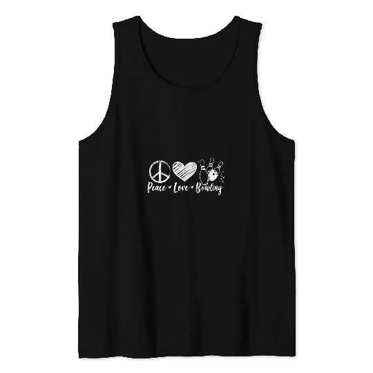 Peace Love Bowling Funny Player Bowler Graphic Tank Tops