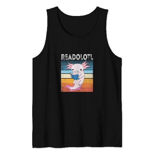 Readolotl Axolotls Reading Book Kids Youth Cute Axolotls 4 Tank Tops