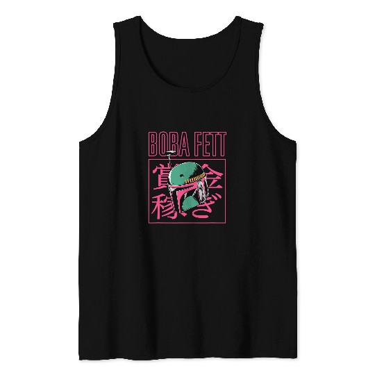 Star warss The Book Of Boba Fett Helmet Neon Kanji Big Logo Tank Tops