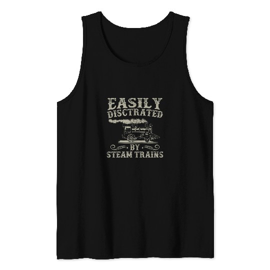 Funny Railway Steam Train Locomotive Graphic Steam Train Tank Tops