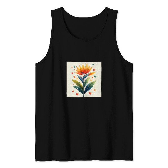 Bird Of Paradise Flowers With Hearts Around Boho Graphic Tank Tops