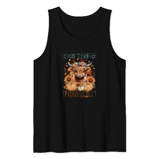 Hay There Pumpkin Highland Cow Kids Thanksgiving Fall Cow 2 Tank Tops