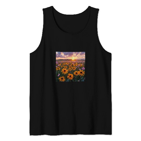 Black Eyed Susan Flower Field Beautiful Sunset Graphic Tank Tops