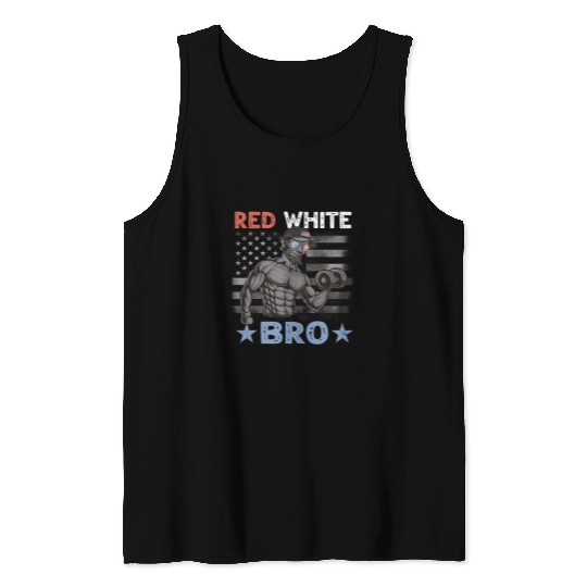 Mens Red White Bro Lincoln Funny Weightlifting Gym US 4th of July Tank Tops