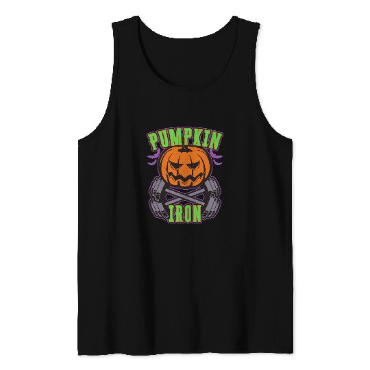 Pumpkin Iron Retro Funny Halloween Weightlifting Gym Humor Tank Tops