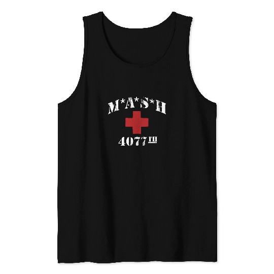 Mash 4077th tv Division Vintage Style Distressed Sitcom Tank Tops | Cotton Short Sleeve Tank Tops | 80s Movie Tank Tops