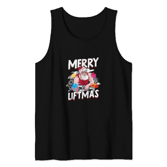 Merry Liftmas Santa Claus Christmas Workout Gym Bodybuilding Tank Tops