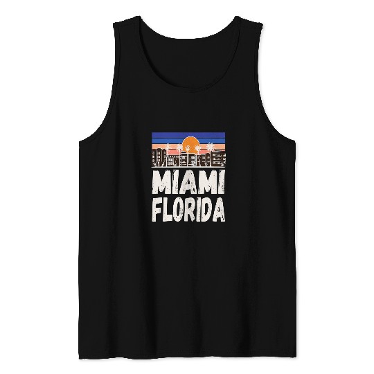 Miami Florida Retro Sunset Souvenir Traveling Vacation Gift Tank Tops