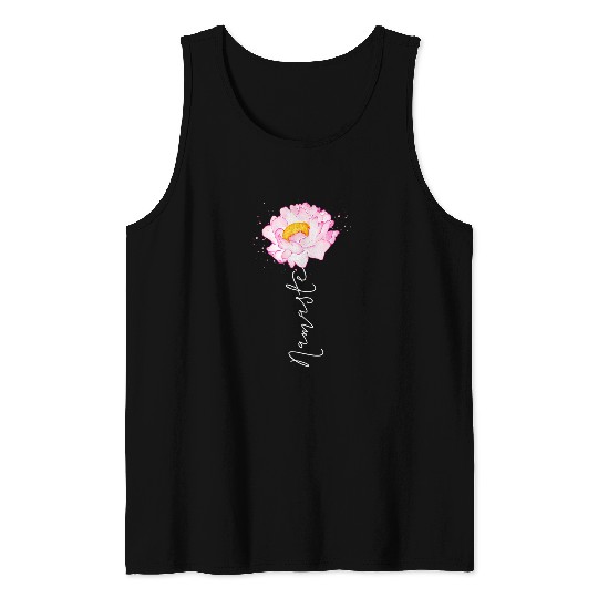 Namaste Yoga Peony Flower Pink Watercolor Boho Zen Tank Tops