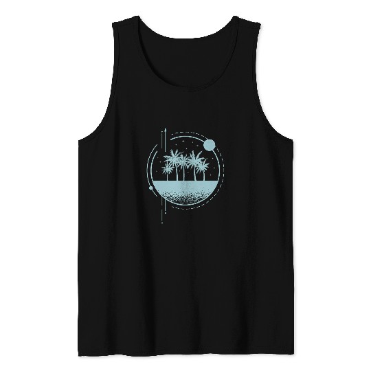 Minimalist Geometry Shapes Palm Trees Light Blue Artwork Tank Tops