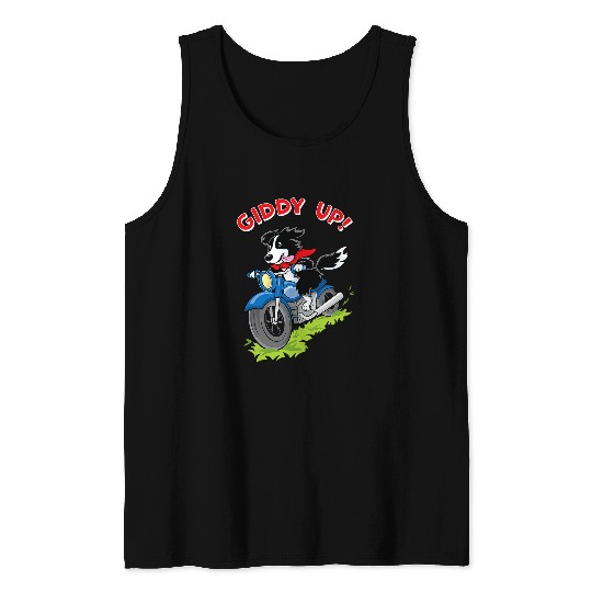 Giddy Up Border Collie on a motorcycle for boys girls adults Tank Tops