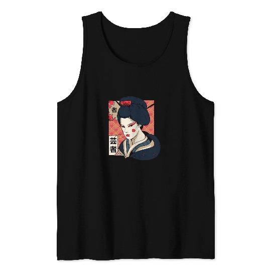Geisha Japanese Kawaii Girl In Kimono Geisha Girl Art Tank Tops