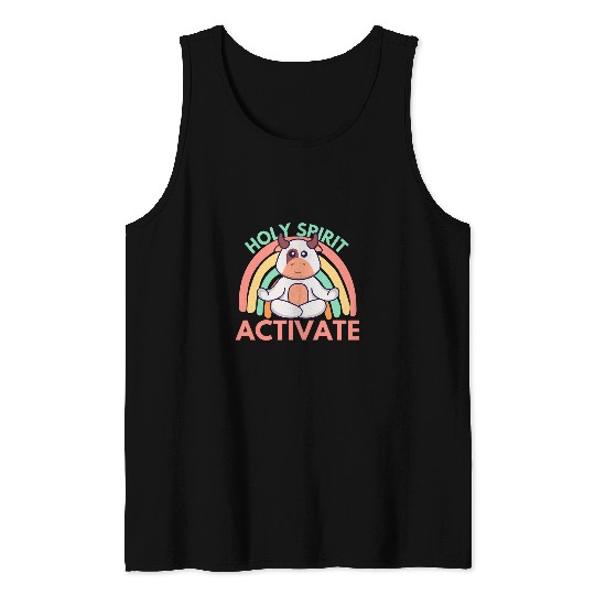 Cow Yoga HOLY SPIRIT ACTIVATE Funny Yoga Pose Tank Tops