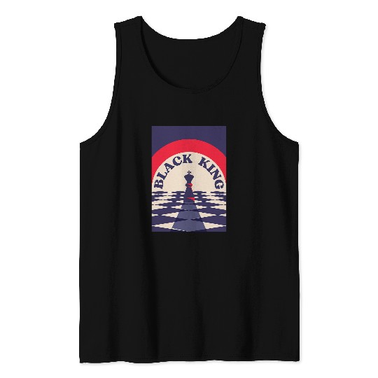 vintagess Retro Flat Design Black King Chess On Checkerboard Tank Tops