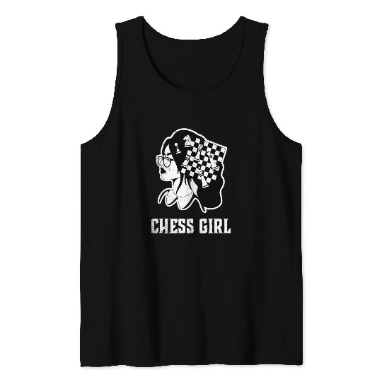 Womens Chess Girl Thinking Chess Player Chess Club Chessboard Lover Tank Tops